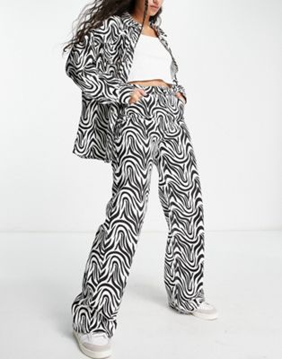 Pieces wide leg jeans co-ord in zebra print - ASOS Price Checker