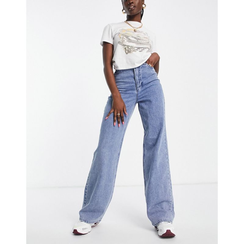 Donna Jeans Pieces - Jeans a vita alta con fondo ampio azzurri