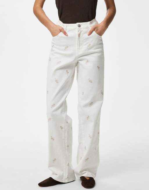 Pieces - Jeans dritti color cloud dancer, 2 di 5