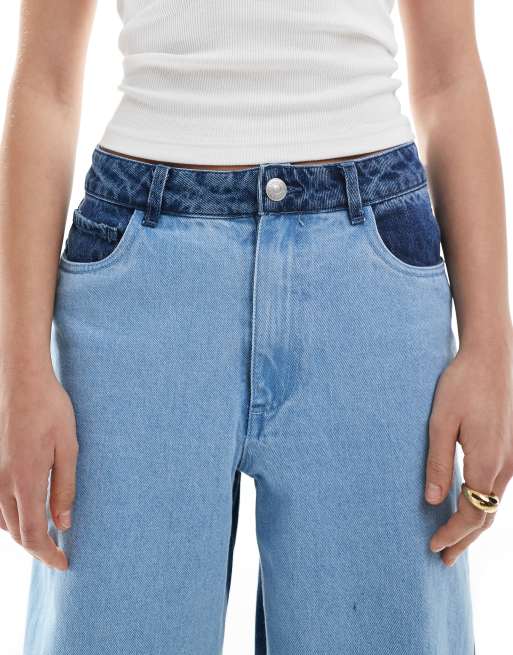 Pieces - Jeans med vide ben og western-detaljer i lyseblå vask - Del af sæt, 5 af 5