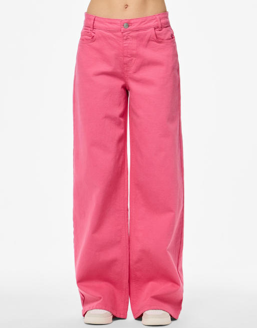 Pieces - Jeans met wijde pasvorm in roze limonade