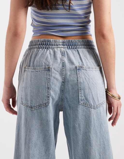 Pieces - Jeans met wijde pijpen en gestrikte taille in lichtblauw, 5 van 5