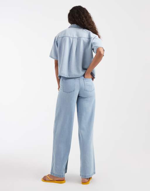 Pieces - Jeans met wijde pijpen in lichtblauwe wassing, deel van co-ord set, 3 van 5