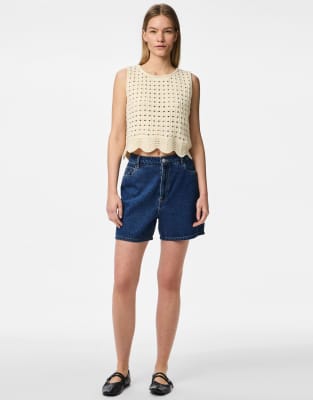 Pieces - Jeans-Shorts in Denim-Mittelblau