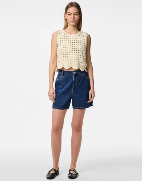 Pieces – Jeans-Shorts in Denim-Mittelblau - view 1