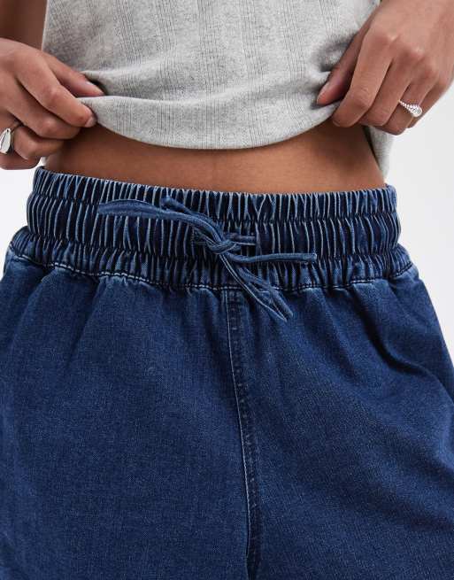 PIECES – Jeans-Shorts in Dunkelblau mit Bindebund, 3 von 5