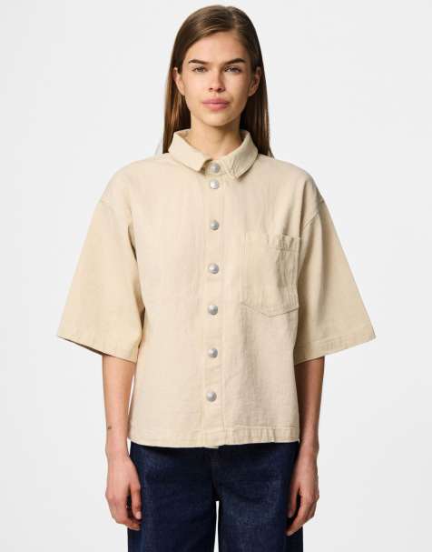 Pieces – Jeanshemd in Beige - view 1