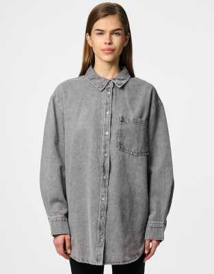 Pieces - Jeanshemd in Grau