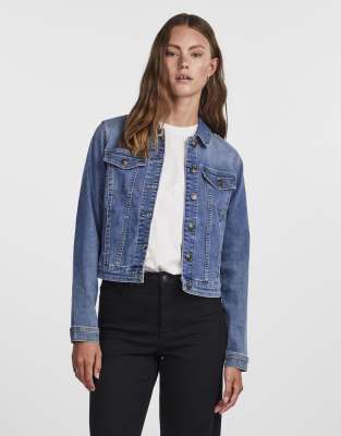 Pieces - Jeansjacke aus mittelblauem Denim