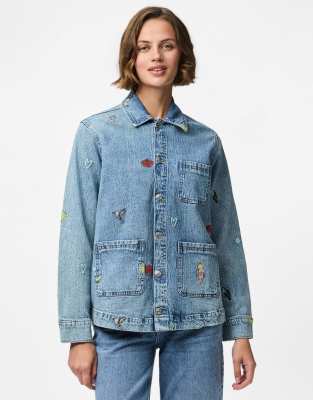 Pieces - Jeansjacke aus mittelblauem Denim