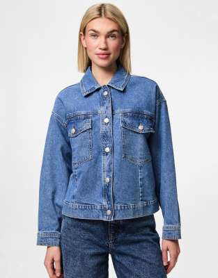Pieces - Jeansjacke aus mittelblauem Denim