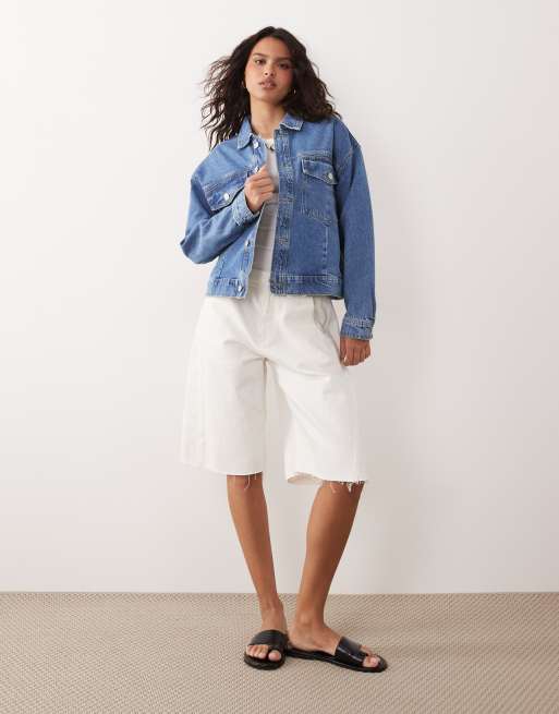 Pieces – Jeansjacke aus mittelblauem Denim, 2 von 4