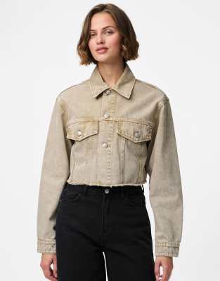 Pieces - Jeansjacke in Sandmuschel-Weiß