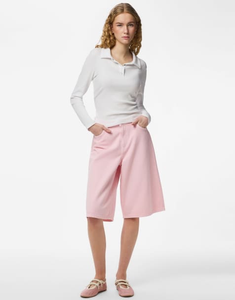 PIECES – Jeansshorts in Löffelreiher-Rosa - view 1