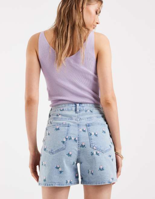 Pieces Jeansshorts mit Blumenstickerei in Hellblau, 5 von 5