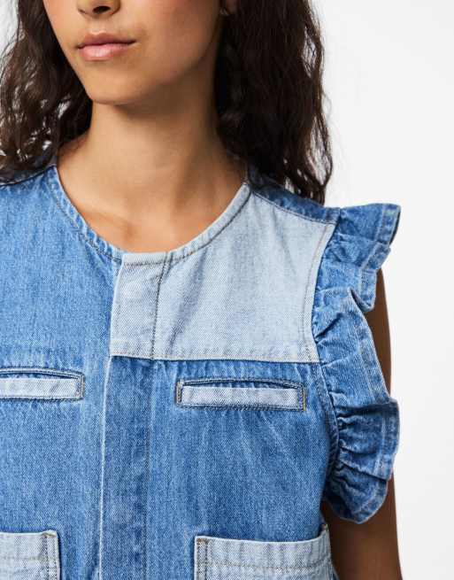 PIECES – Jeansweste aus Denim in Mittelblau, 4 von 7