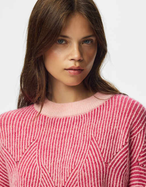 Pieces Jenna ribbed crew neck knitted drop shoulder jumper in purple, 6 of 7