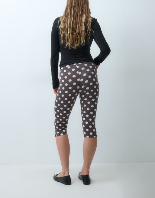 Pieces jersey capribroek met bruine polkadot, 3 van 5