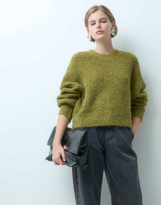 Pieces jersey de punto bouclé con lana en verde musgo, 3 de 5