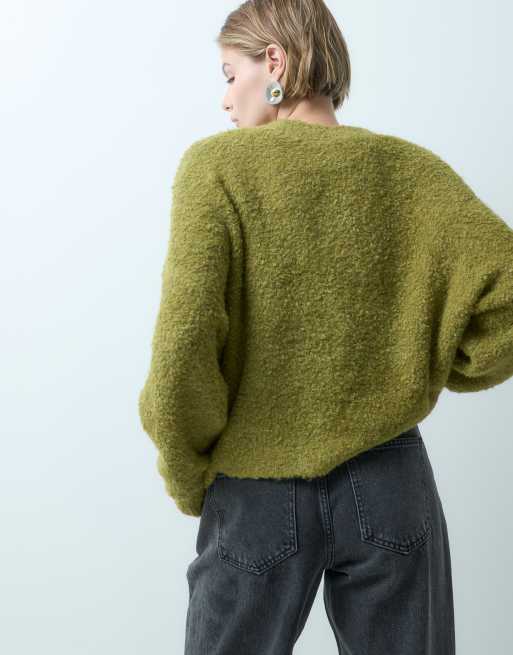 Pieces jersey de punto bouclé con lana en verde musgo, 5 de 5