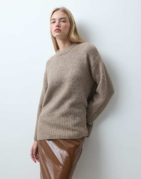 Pieces jersey de punto oversize de mezcla de lana en beige jaspeado - view 1