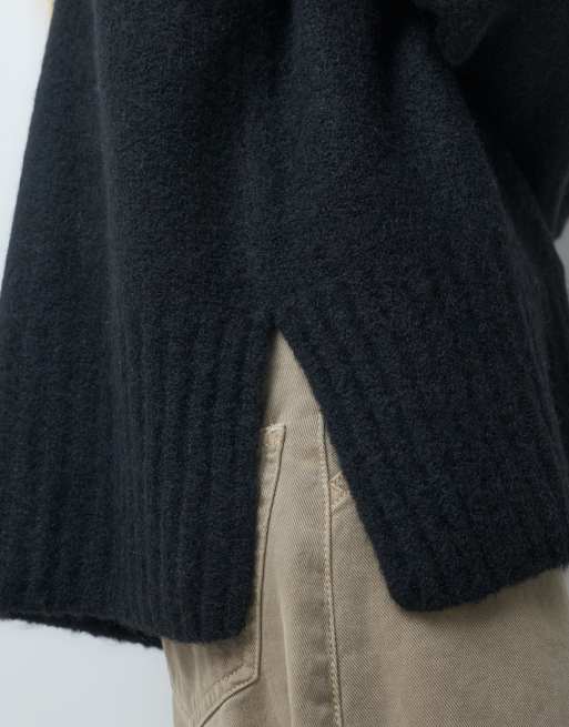 Pieces jersey de punto oversized con lana en negro, 2 de 4