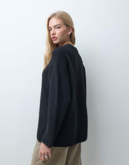 Pieces jersey de punto oversized con lana en negro, 4 de 4