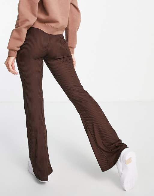 Pieces jersey flared trousers in chocolate, 4 of 4