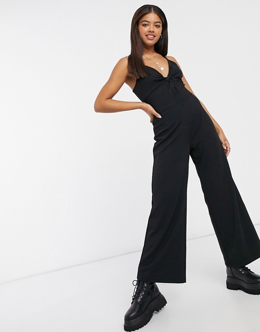 Pieces jersey jumpsuit with wide leg in black