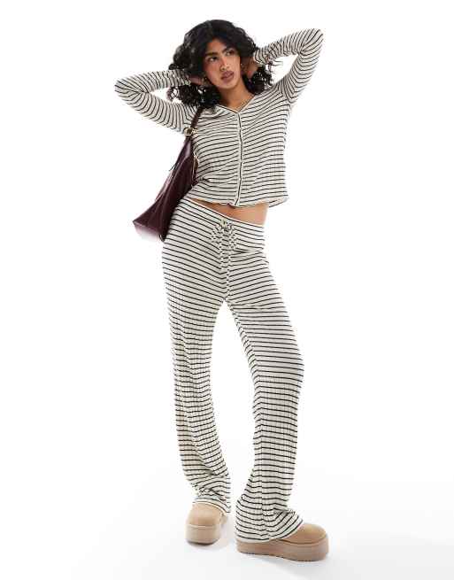 Pieces jersey pants with tie waist in mono stripe (part of a set)