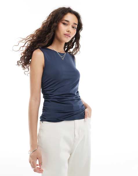 Pieces jersey ruched sleeveless top in ombre blue - view 1