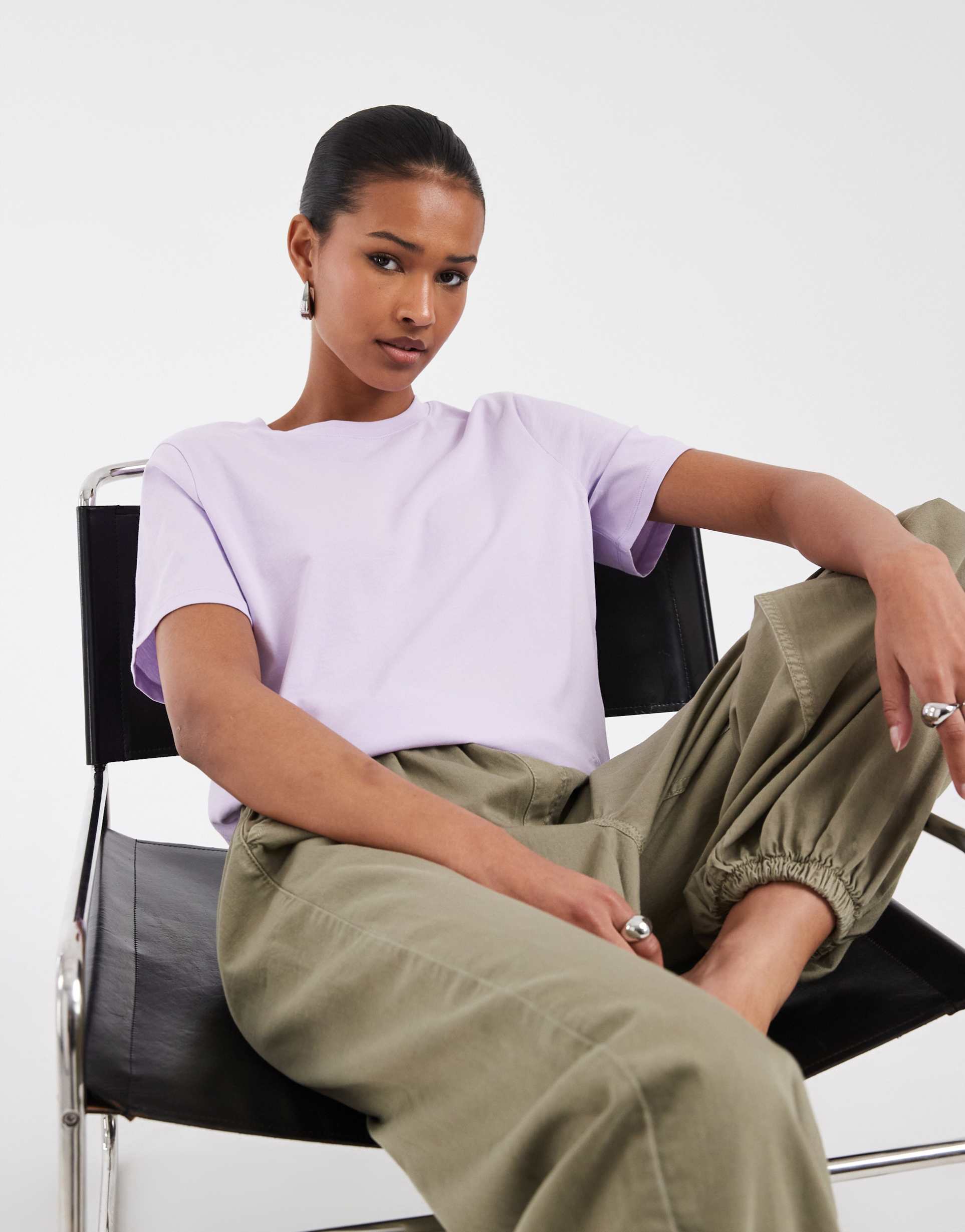 pieces jersey t-shirt in pastel lilac