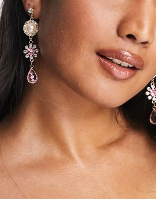 Pieces exclusive jewel & rhinestone drop earrings in gold