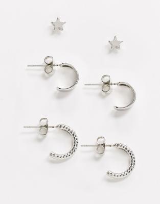 Pieces Pieces Jill 3 pack star earrings-Silver