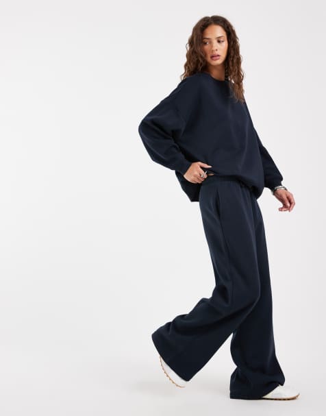 Pieces joggers coordinati a gamba ampia blu navy - view 1