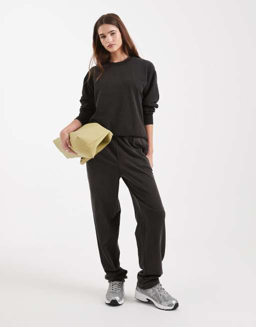 Pieces - Joggers dritti color nero slavato in coordinato