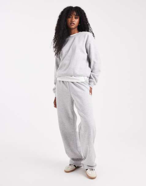 Pieces - Joggingbroek met wijde pijpen in gemêleerd lichtgrijs, deel van co-ord set - view 1