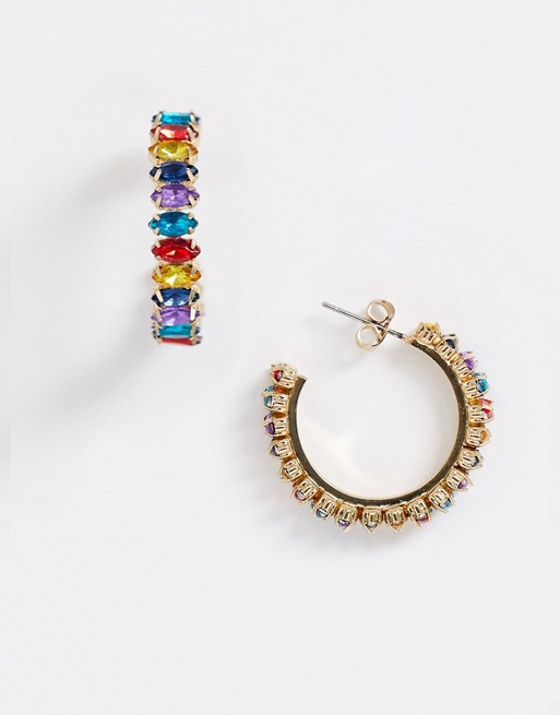 Pieces Julia coloured gem hoops earrings