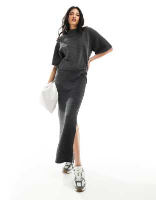 Pieces knitted midi side split skirt co-ord in charcoal - ASOS Price Checker