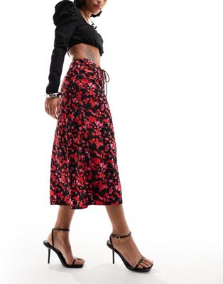 Pieces tie front midi skirt in red & black print - ASOS Price Checker