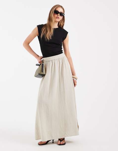 Pieces - Jupe longue en coton - Beige - view 1