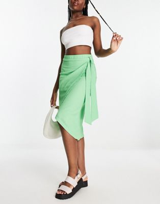 Pieces wrap midi sarong skirt in green - ASOS Price Checker