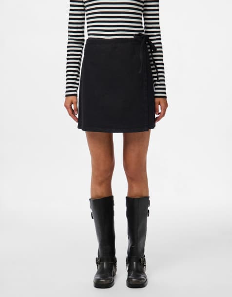 Pieces - Jupe portefeuille en jean - Noir - view 1