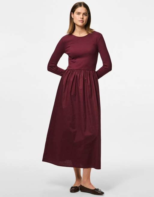 Pieces - Jurk met lange mouwen in tawny port