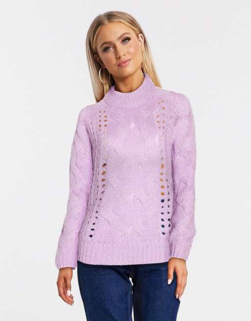 Pieces jyla cable knit sweater in lilac ASOS