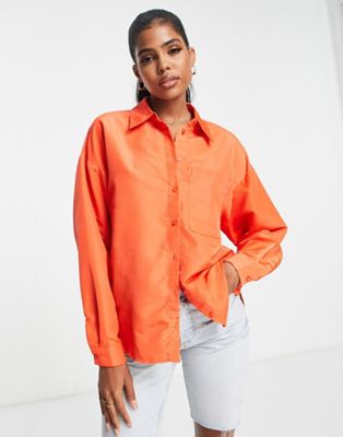 Pieces Jylla oversized boxy shirt in orange - ASOS Price Checker