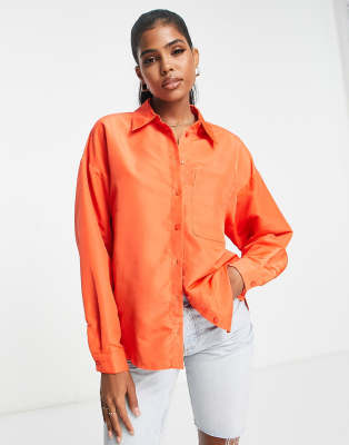 Pieces - Jylla - Kastiges Oversize-Hemd in Orange-Rot