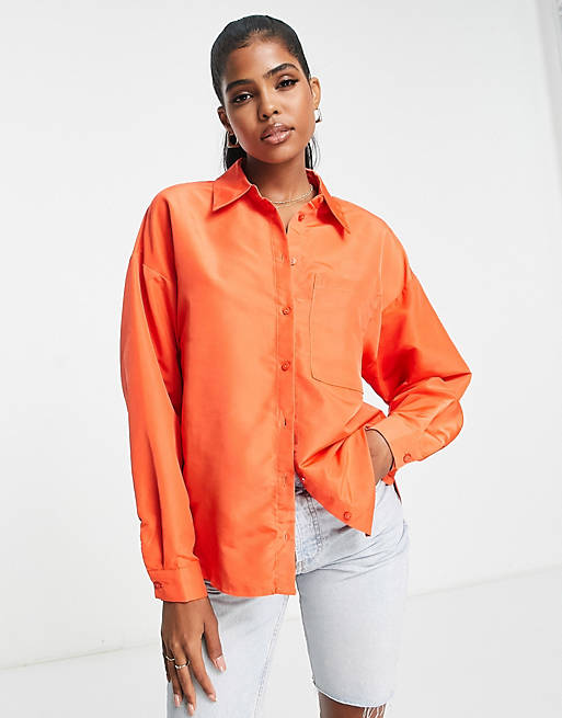 Pieces Jylla oversized boxy shirt in orange | ASOS