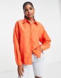 Pieces Jylla oversized boxy shirt in orange-Red