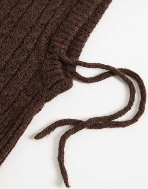 Pieces kabelgebreide chunky balaclava in chocoladebruin, 2 van 3